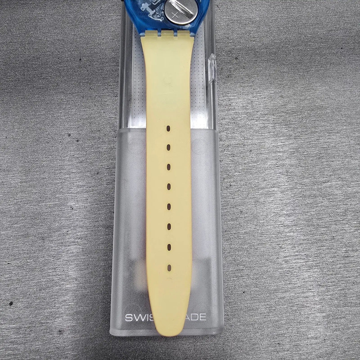 Swatch Paella Watch Men 34mm Orange Dial Blue Case GN129 New Battery NOS10