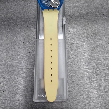 Swatch Paella Watch Men 34mm Orange Dial Blue Case GN129 New Battery NOS10