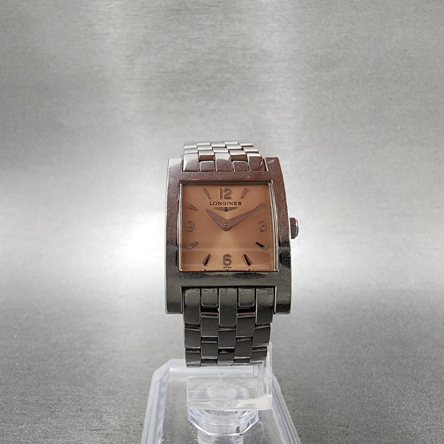 Longines Tank Watch Women 21mm Salmon Dial Steel Rectangle L5.166.4 New Battery5