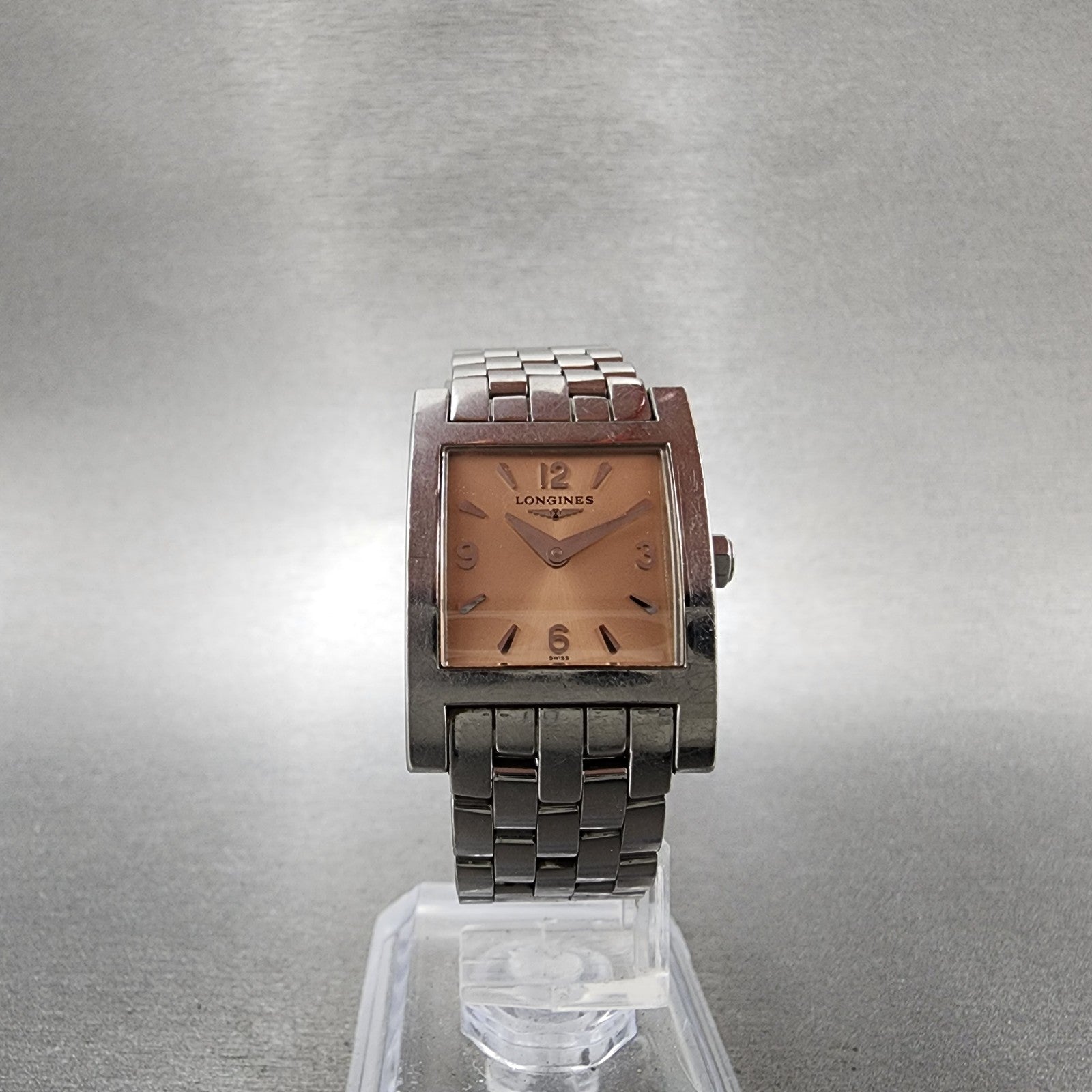 Longines Tank Watch Women 21mm Salmon Dial Steel Rectangle L5.166.4 New Battery5