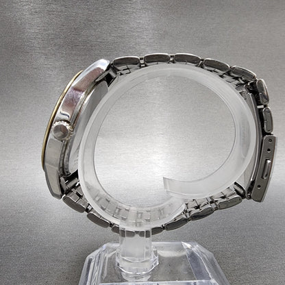 Seiko 100m Watch Men 39mm Silver Dial Two Tone Date Round 7n420fl0 PARTS7