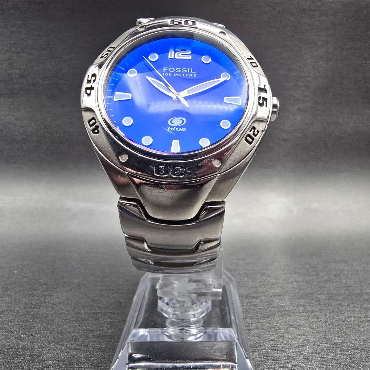 Fossil Blue Watch Men 39mm Blue Dial Silver Tone Round AM-3395 New Battery5