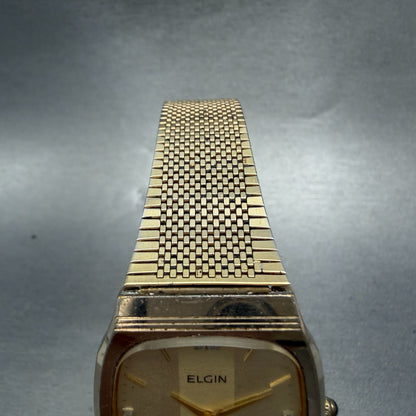 Elgin Tank Watch Men 30mm Champagne Dial Gold Tone Rectangle FK286 New battery4