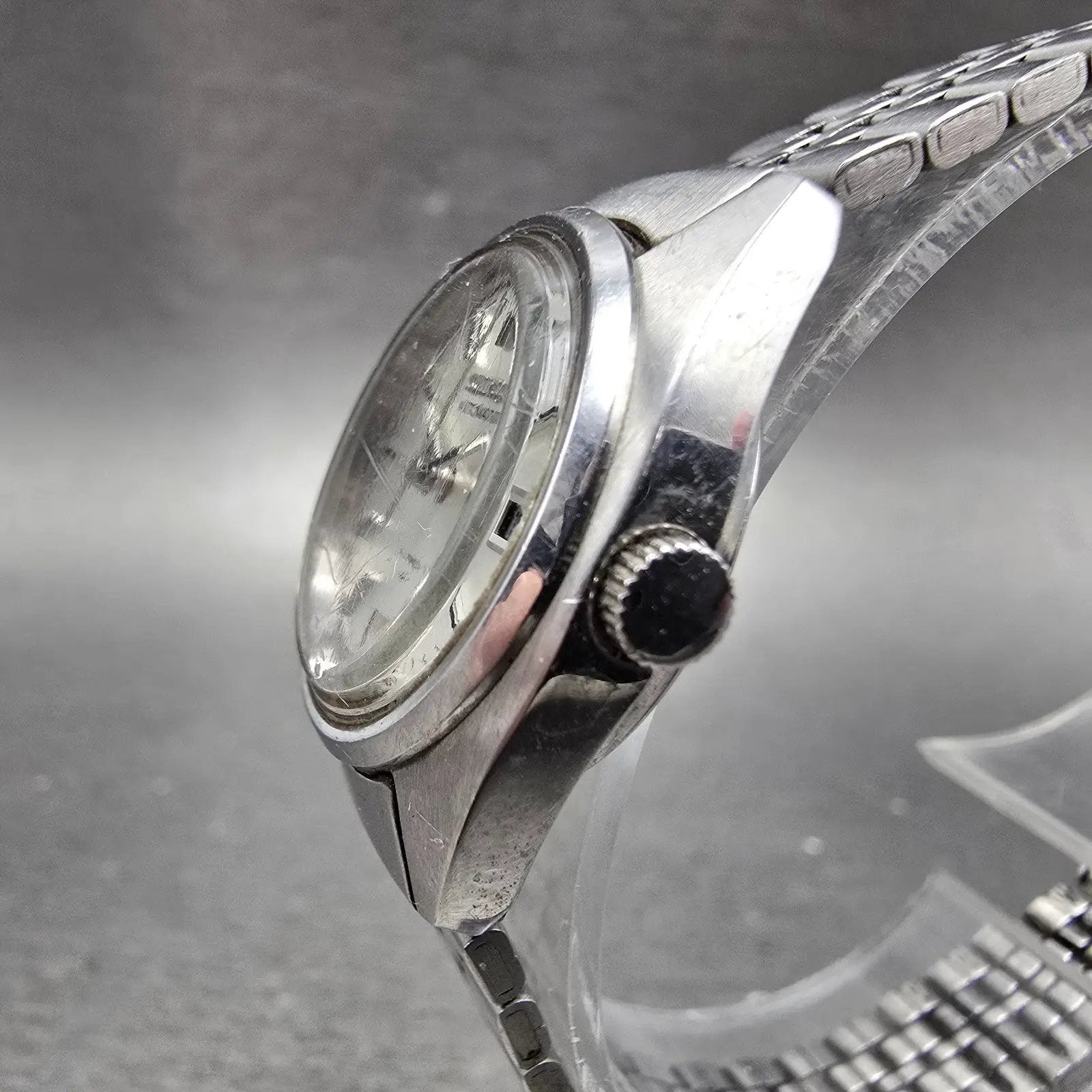 Seiko Automatic Watch Women 25mm Silver Dial Silver Tone Date 4205-0170 Runs3