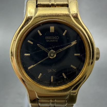 Seiko SX Watch Women 19mm Black Dial Gold Tone Round V4010091 New Battery1