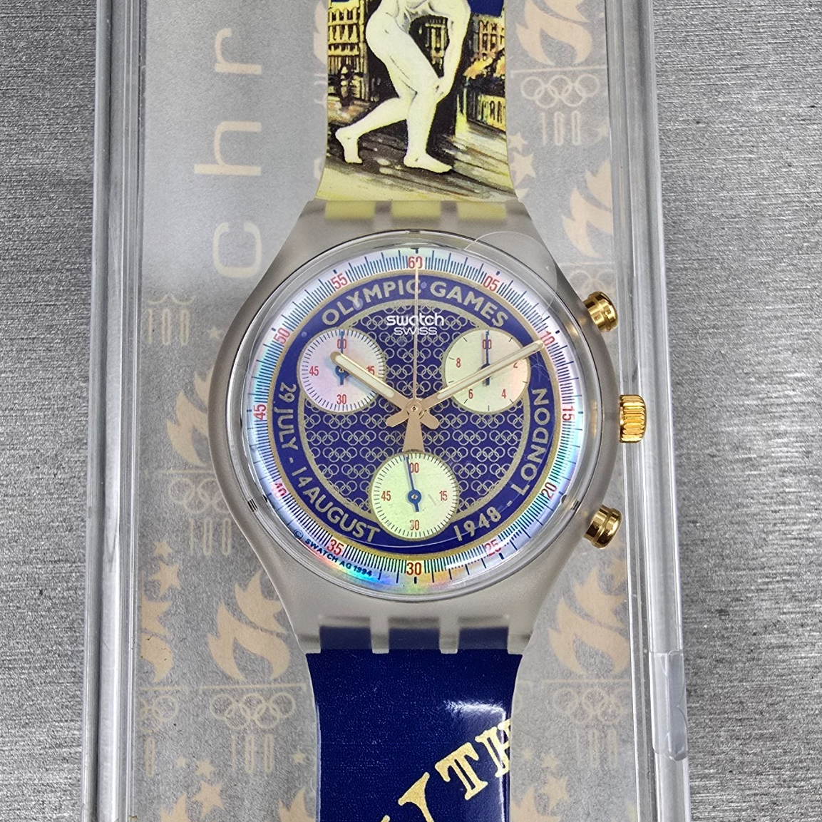 Swatch Chrono London 1948 Watch Men 43mm Blue Dial SCZ102 New Battery NOS0