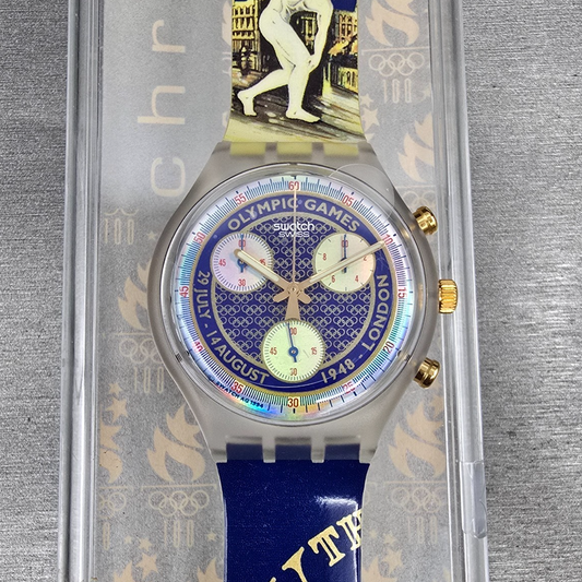 Swatch Chrono London 1948 Watch Men 43mm Blue Dial SCZ102 New Battery NOS0