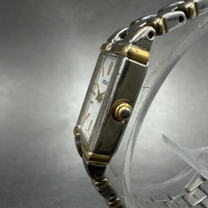 Seiko Tank Watch Women 13mm White Dial two Tone Rectangle V220-0ab0 New Batt OH72