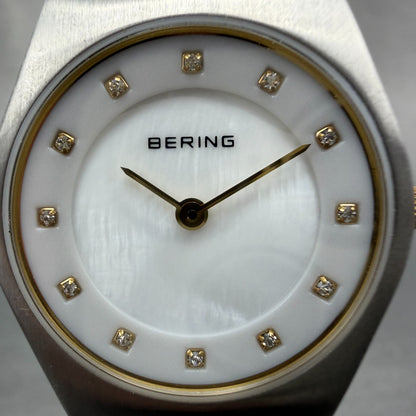 Bering Watch Women 27mm MOP Dial Silver Tone Mesh Band 11927-004 Round New batt1