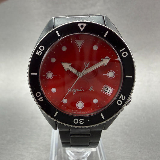 Seiko Again R Dive Watch Women 35mm Red Dial Black Tone Date Round New batt ABC0