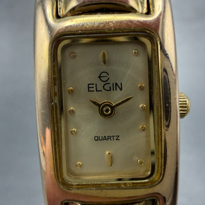 Elgin Tank Watch Women 15mm Champagne Dial Gold Tone EM912-170 New Battery1