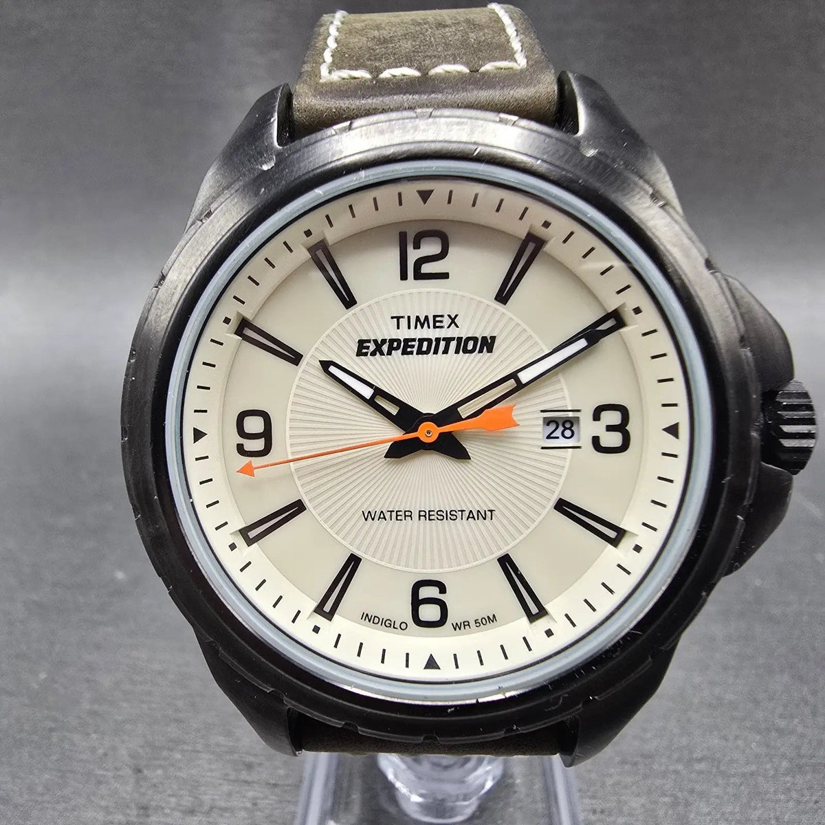Timex Expedition Rugged Field Watch Men 43mm Cream Dial Black Date Round New Bat0
