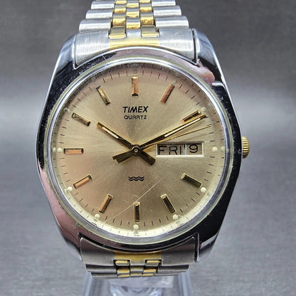 Timex President Watch Men 34mm Chamagne Dial Two Tone Daydate READ!! New Battery0