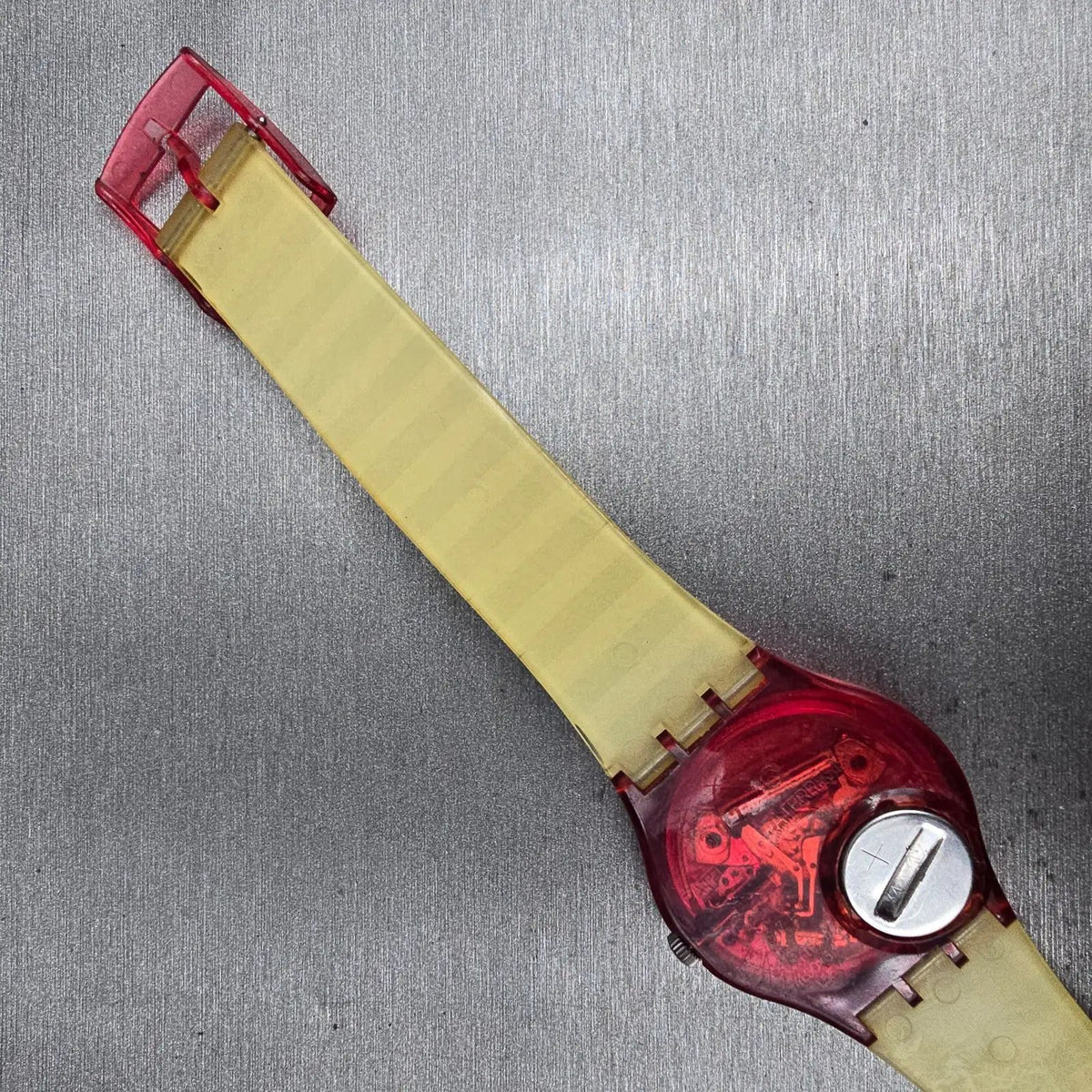 Swatch Fritto Misto Watch Men 34mm Black Dial Red Case Round GR114 New Battery13