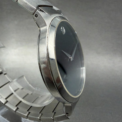 Movado Temo Watch Men 38mm Black Dial Steel Round 0607292 New Battery3