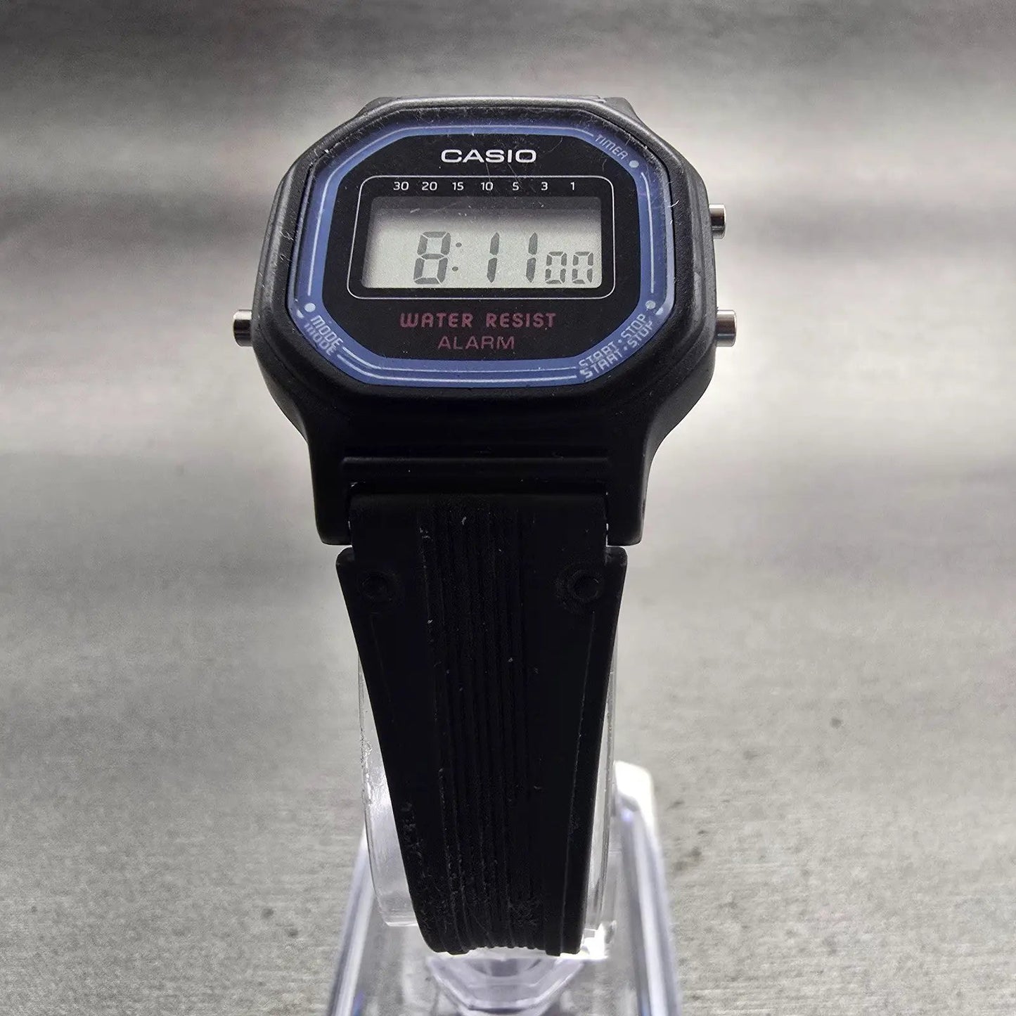 Casio LA-11W Digital Watch Women 25mm Black Blue Alarm Chronograph New Battery H5