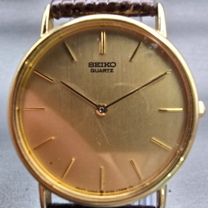 Seiko Watch Men 32mm Gold Dial Gold Tone Round 5Y30-7009 New Battery Vintage1