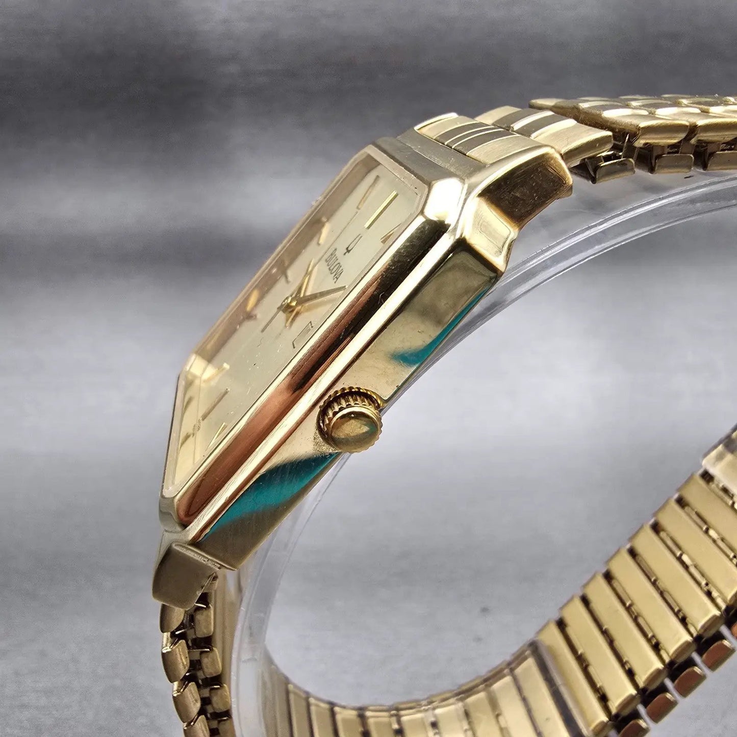 Bulova Watch Men 29mm Gold Dial Gold Tone Daydate Rectangle 97C28 New Battery2