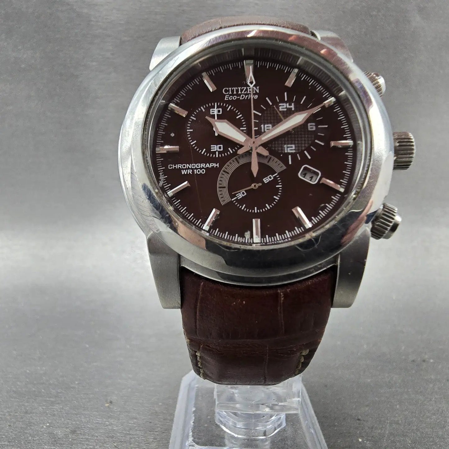 Citizen Eco-Drive Chronograph Watch Men 42mm Brown Dial Steel H500-S049628 Runs5