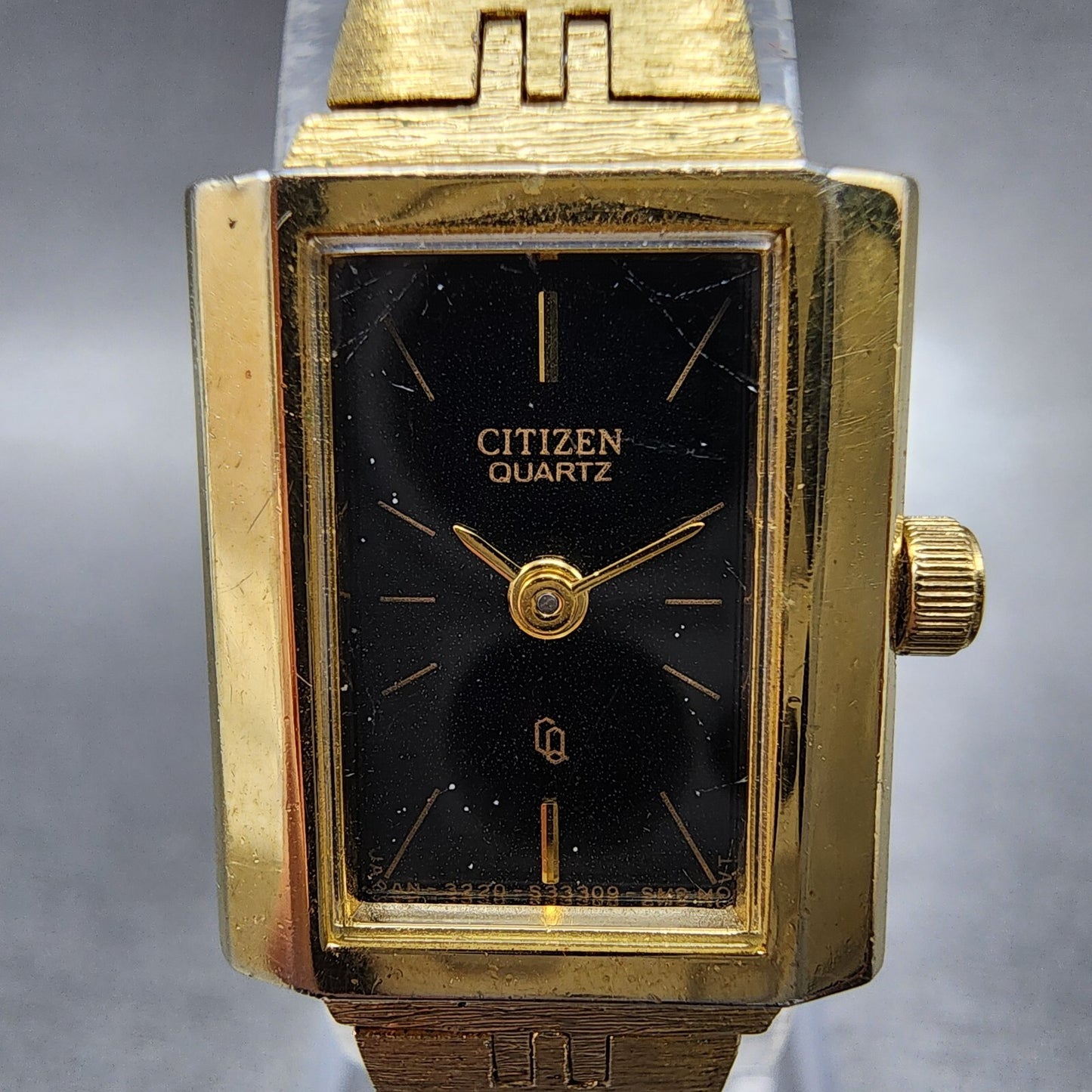 Citizen CQ Tank Watch Women 17mm Black Dial Gold Tone Rectangle New Battery1