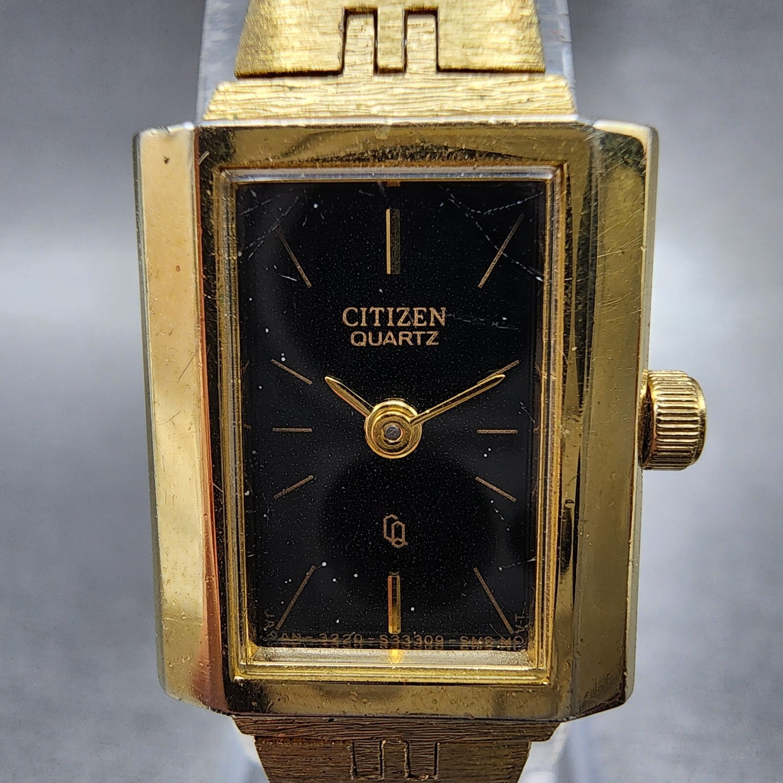 Citizen CQ Tank Watch Women 17mm Black Dial Gold Tone Rectangle New Battery1