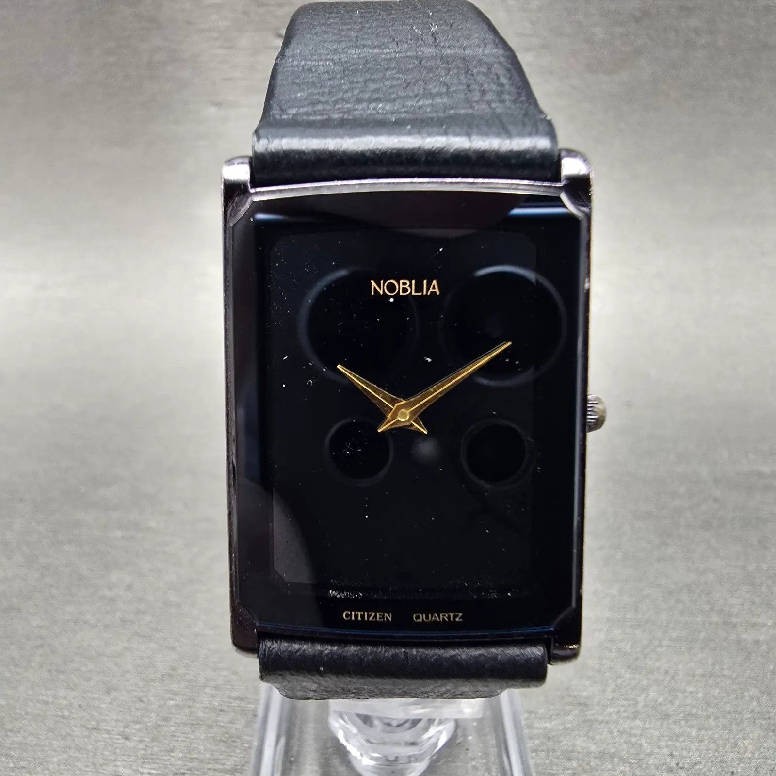 Citizen Noblia Tank Watch Men 24mm Blue Dial Black Time 2828-Y51391 New Battery0