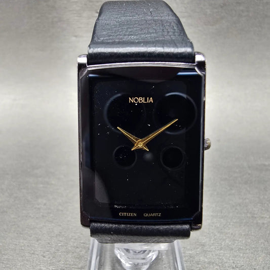 Citizen Noblia Tank Watch Men 24mm Blue Dial Black Time 2828-Y51391 New Battery0