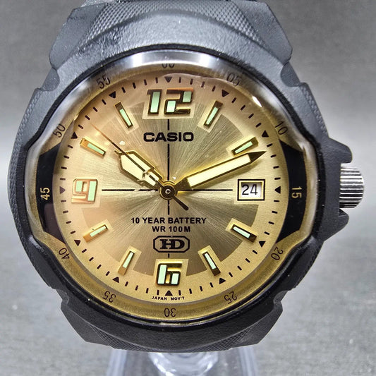 Casio MW-600 Watch Men 39mm Gold Dial Black Tone Date Round New Battery JP0