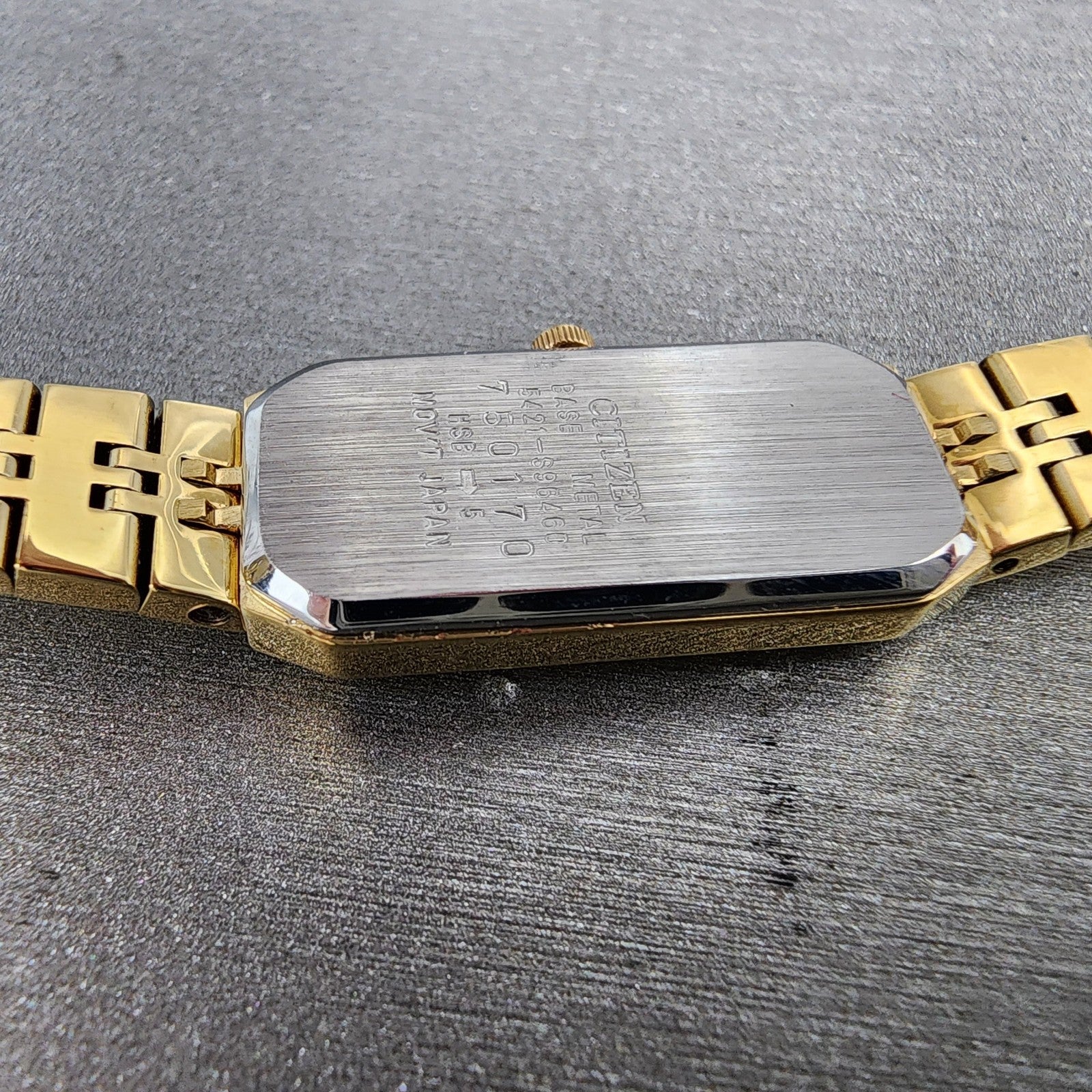 Citizen CQ Tank Watch Women 13mm Champagne Dial Gold Tone Rectangle New BatteryA9