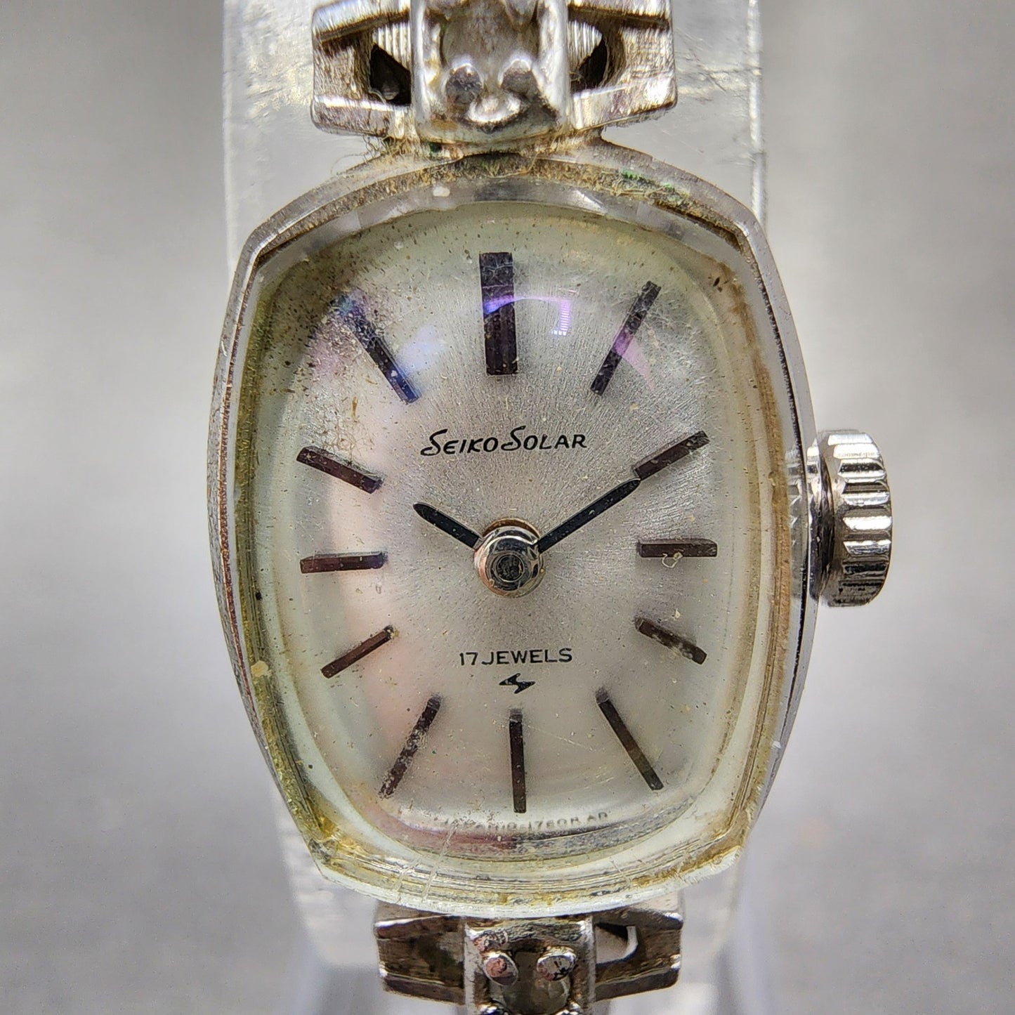 Seiko Solar Watch Women 15mm Silver Dial White Gold Plated Manual Wind Runs1