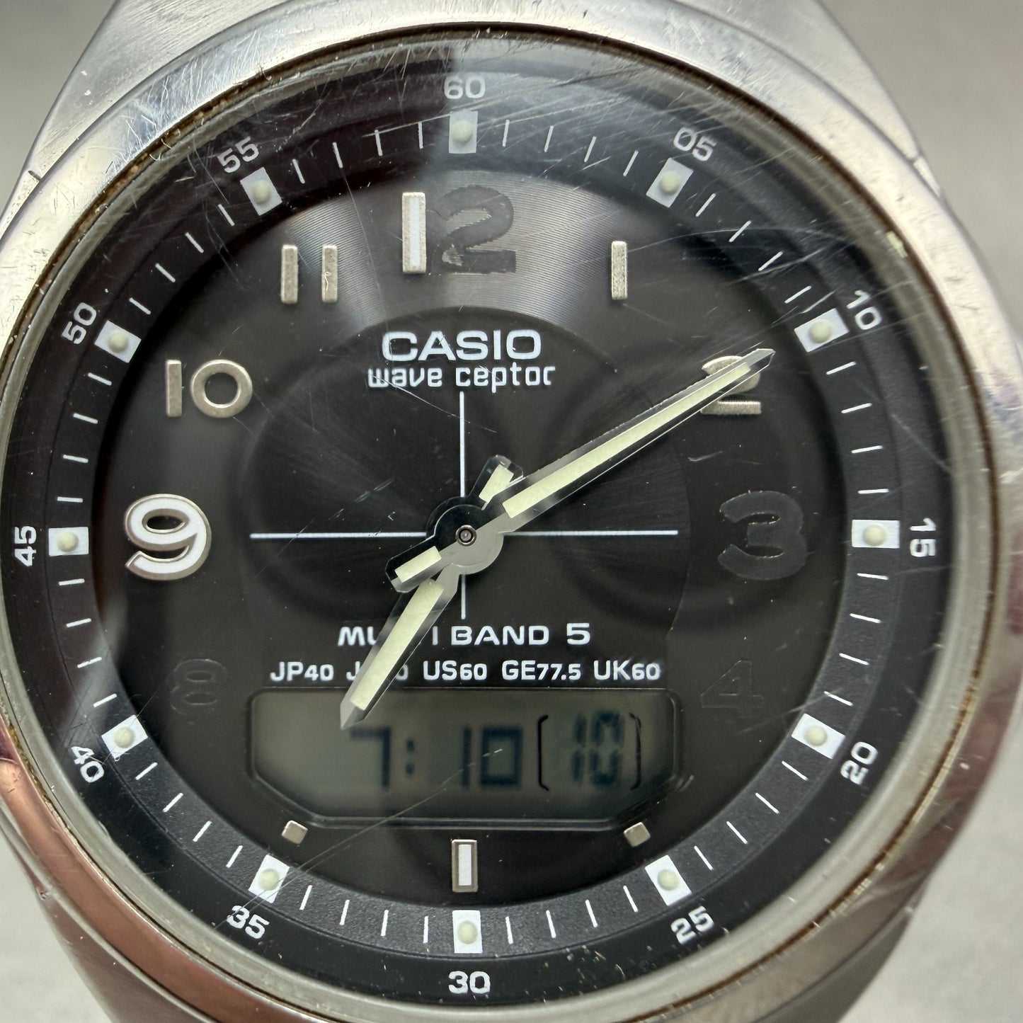 Casio Wave Ceptor Watch Men 41mm Black Dial Silver Tone Ana Digi Solar Works1