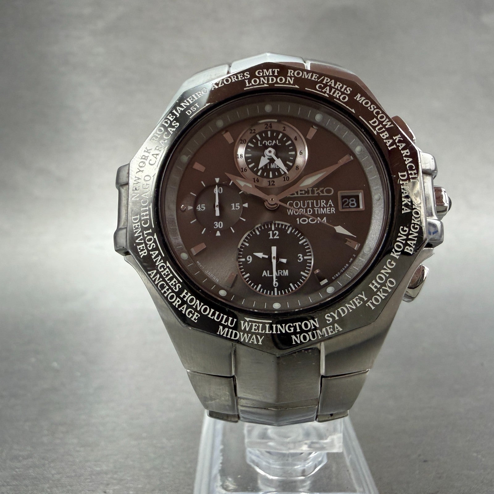 Seiko Coutura World Timer Watch Men 42mm Black Dial Steel Date 5T82-0AA0 PARTS6