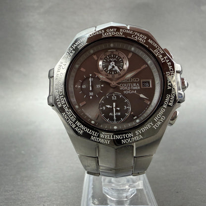 Seiko Coutura World Timer Watch Men 42mm Black Dial Steel Date 5T82-0AA0 PARTS6
