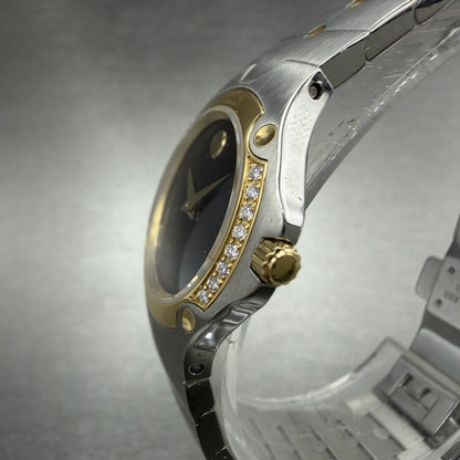 Movado Sports Edition Watch Women 27mm Black Dial Two Tone Diamonds New Battery2