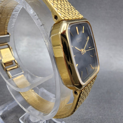 Seiko Tank Watch Women 19mm Black Dial Gold Tone 54215060 New Battery3