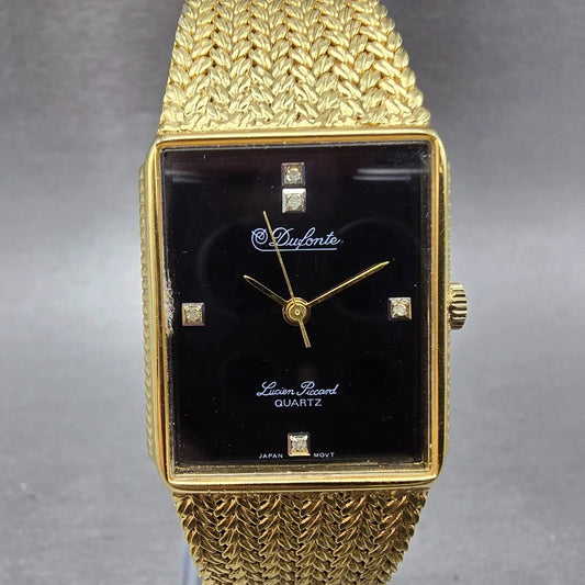 Lucien Piccard Dufonte Watch Men 25mm Black Dial Gold Tone Rectangle New Battery0