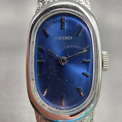 Seiko Watch Women 16mm Blue Dial Silver Tone Manual Wind 11-8309 Works VTG1