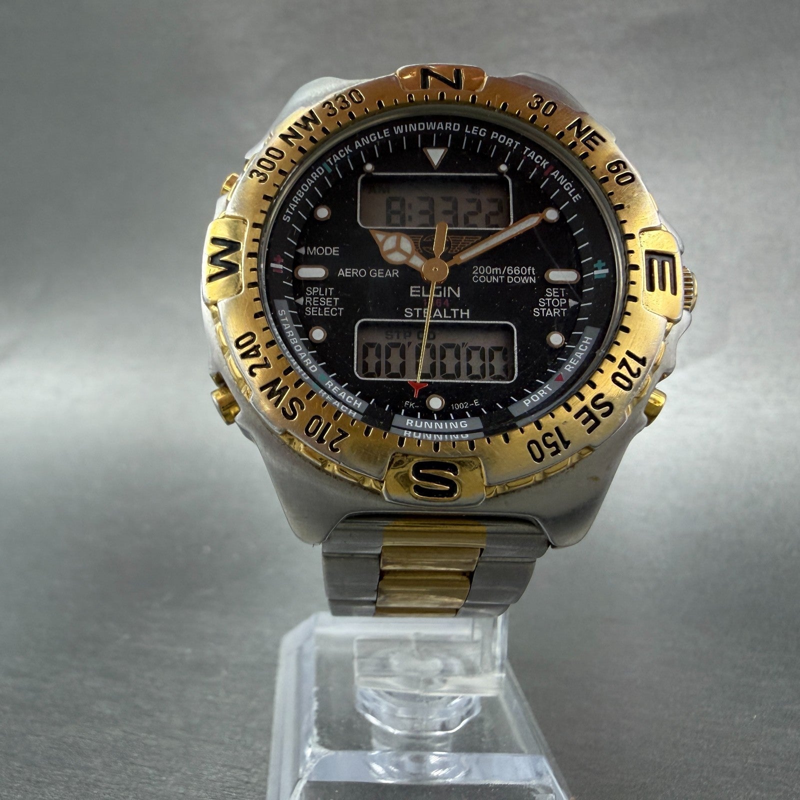 Elgin Stealth Watch Men 43mm Black Dial Two Tone Analog Digital New Battery5