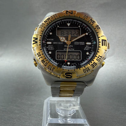Elgin Stealth Watch Men 43mm Black Dial Two Tone Analog Digital New Battery5