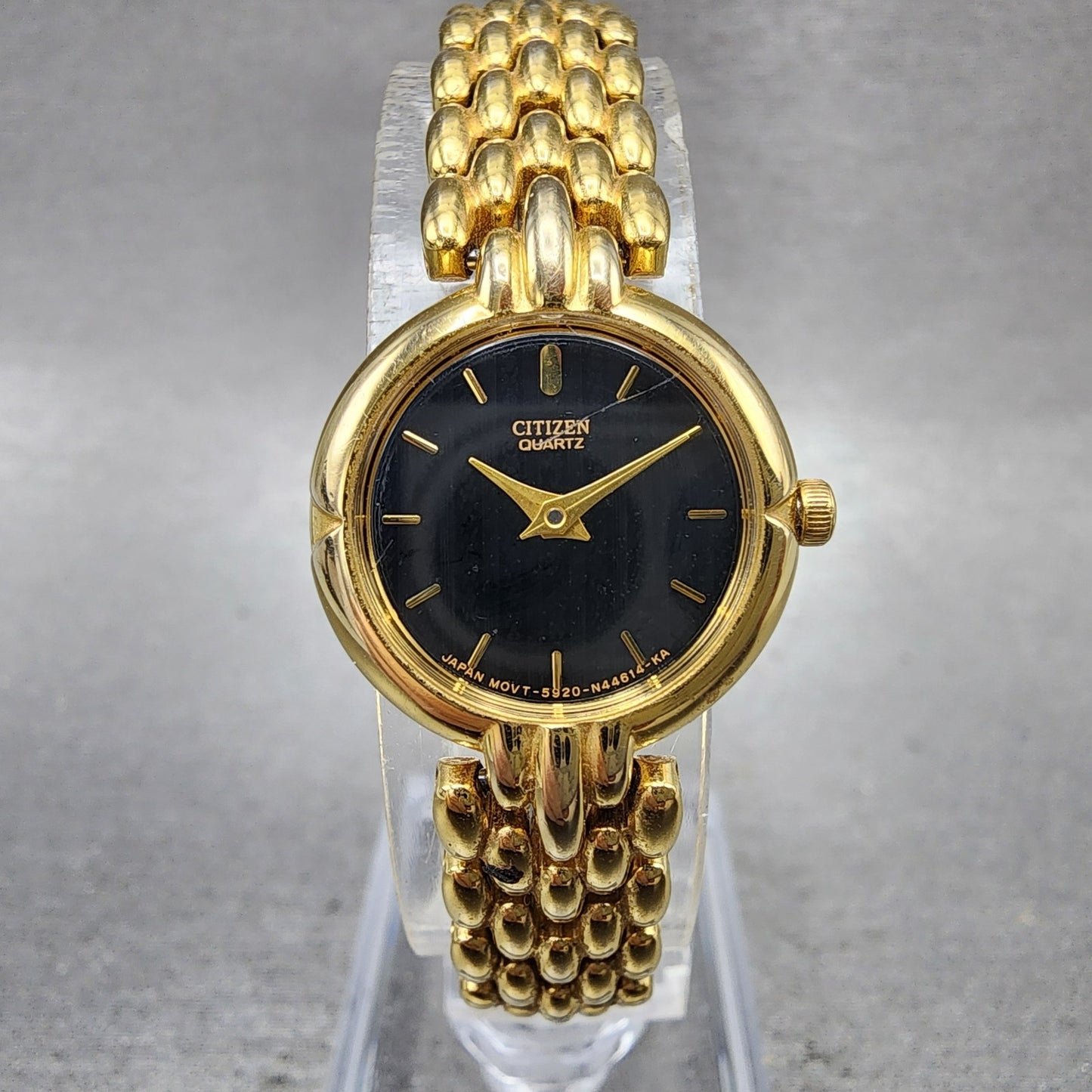 Citizen Watch Women 20mm Black Dial Gold Tone Round 5920S49577 New Battery0