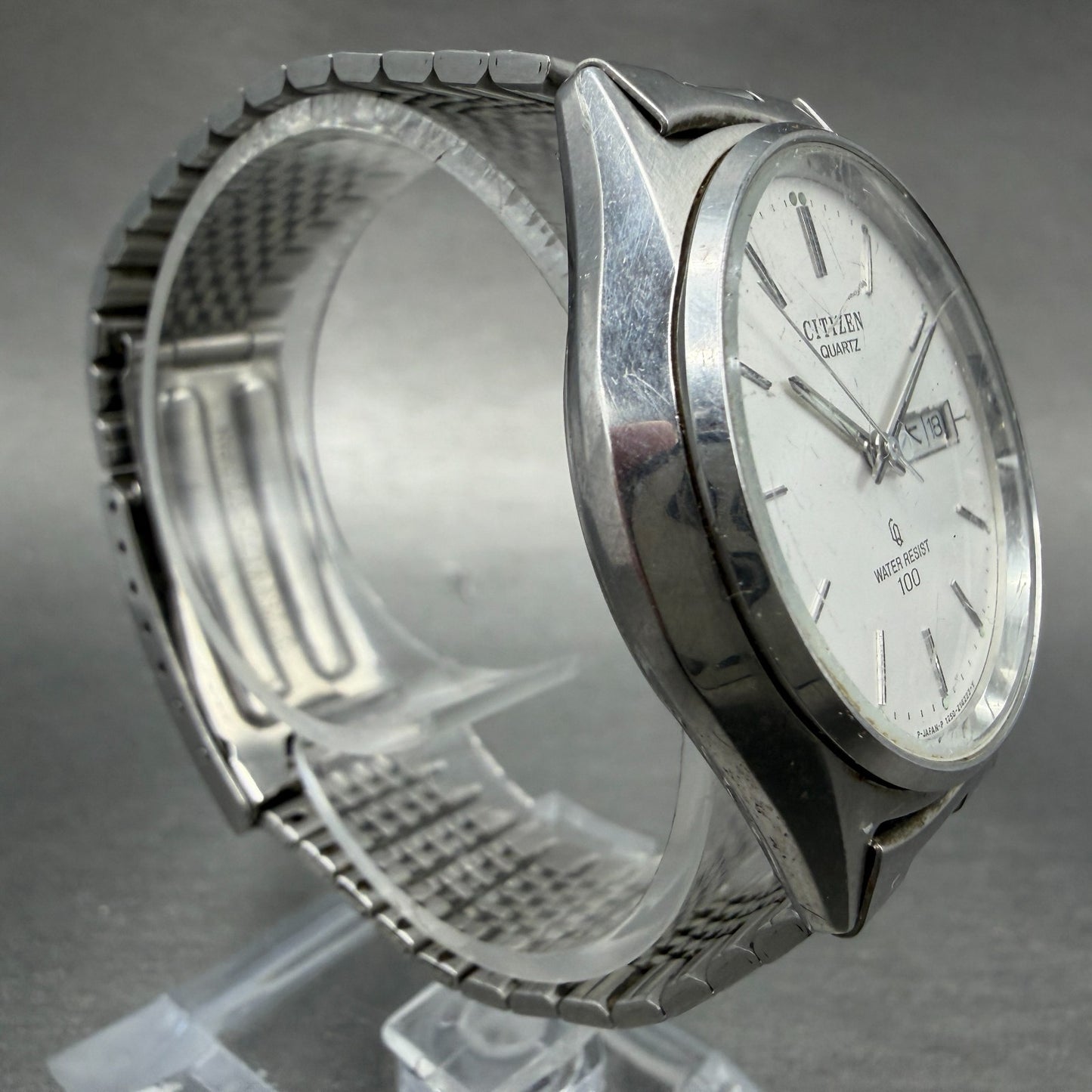 Citizen CQ Watch Men 35mm White Dial Steel Daydate Round 4-212070 New Battery3