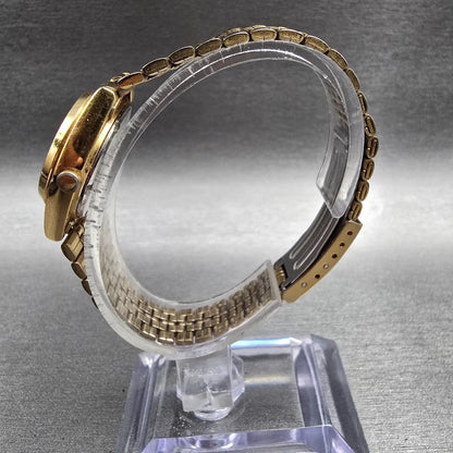 Seiko Watch Women 23mm Gold Dial Gold Tone Daydate Round 7N83-0011 New Battery6