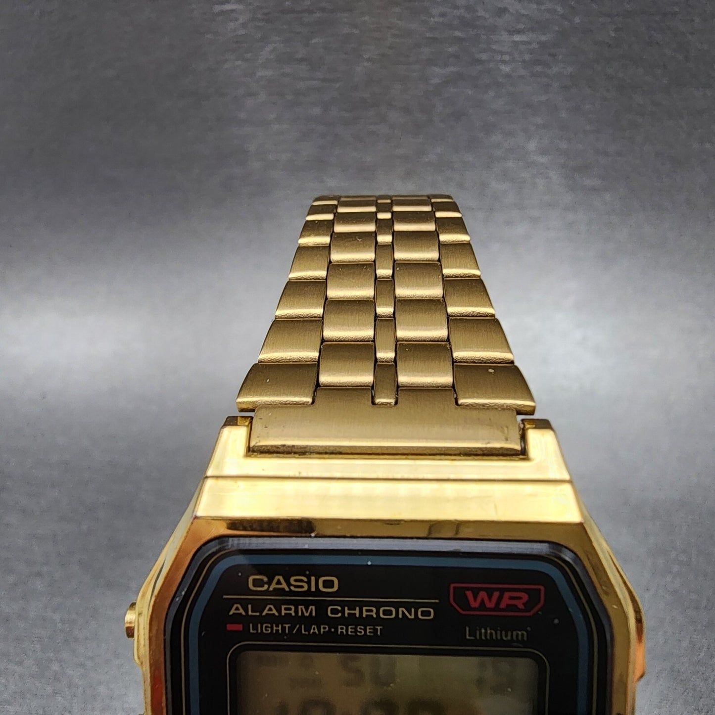 Casio A159 Watch Men 33mm Digital Gold Tone Hexagon Alarm Chrono New Battery4