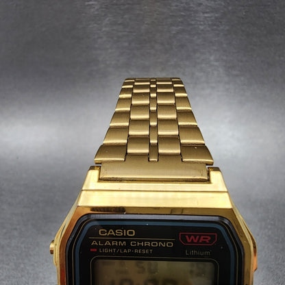 Casio A159 Watch Men 33mm Digital Gold Tone Hexagon Alarm Chrono New Battery4