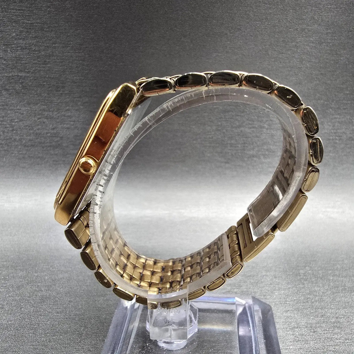 Seiko Tank Watch Men 27mm Champagne Dial Gold Date Rectangle 7N39-5A39 New Batt6
