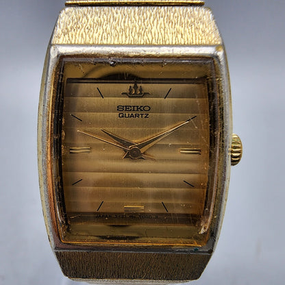 VTG Seiko Watch Women 20mm Gold Dial Gold Tone 8Y21-5000 Tonneau New Battery
