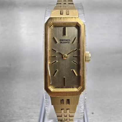 Seiko Watch Women 12mm Gold Dial Gold Tone Rectangle 1320-5029 New Battery VTG D0
