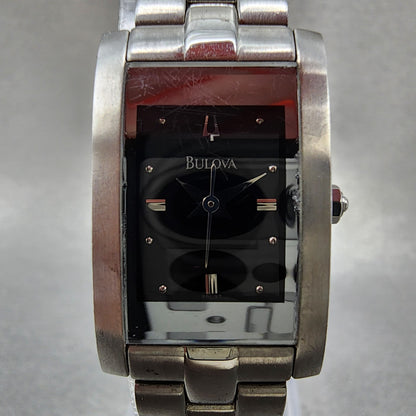 Bulova Tank Watch Women 18mm Black Dial Silver Tone Rectangle 96L37 New Battery1