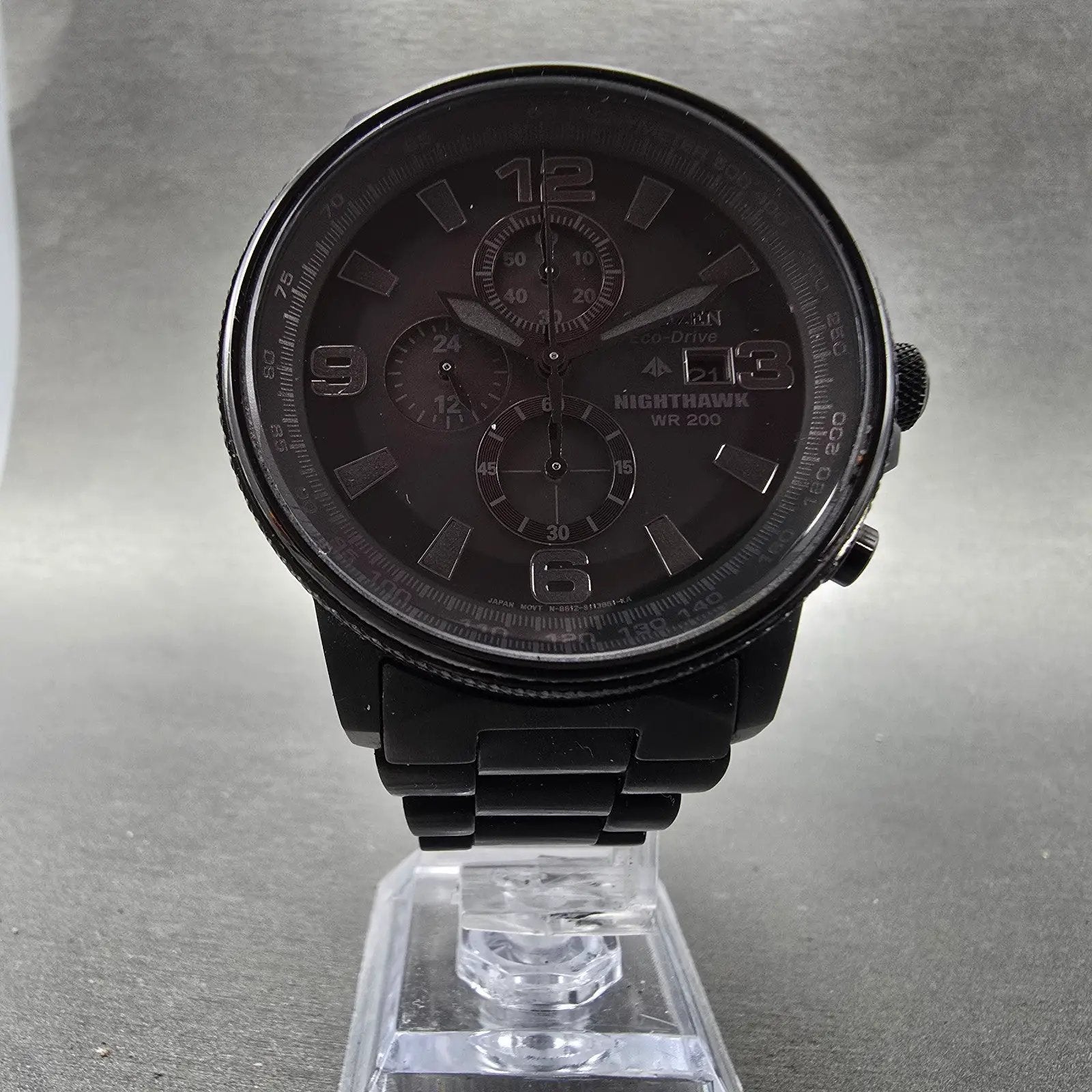 Citizen Eco-Drive Nighthawk Chronograph Watch Men 43mm Black Dial Black Runs JKN10