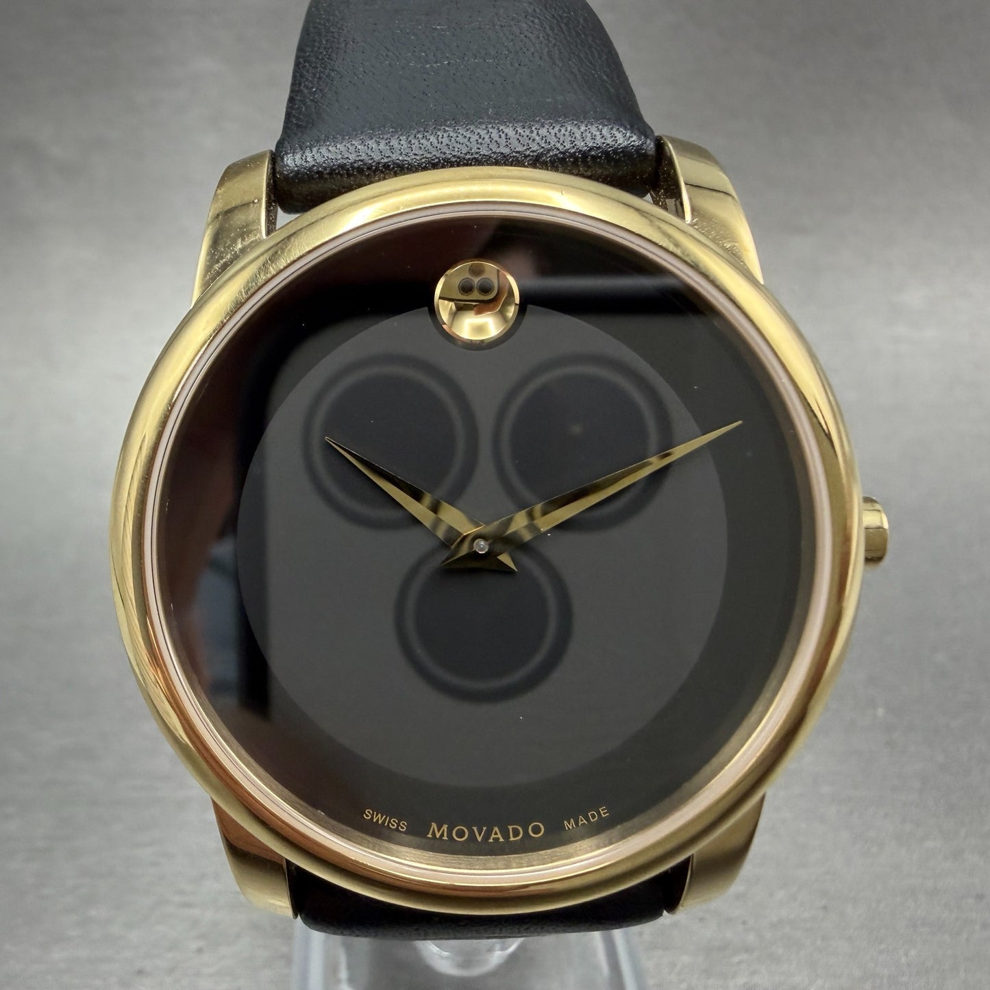 Movado Museum Watch Men 40mm Black Dial Gold Tone Round 07.1.36.1262 New Battery0